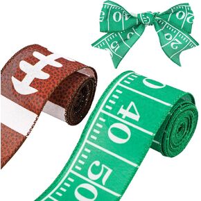 2 Rolls Football Ribbons Wired, 10 Yards x 2.5 inch Easy to Shape, Sports Ribbon Football Party Supplies Decorations for Football Wreath, Bow and Gift Wrapping