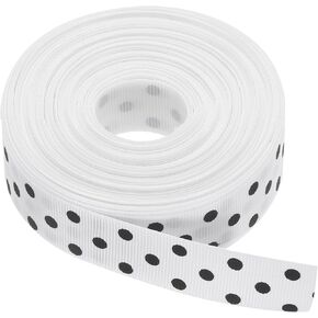 MECCANIXITY Grosgrain Ribbons 25 Yards 1 Inch White with Black Dots Ribbon Bow Decoration for DIY Crafts Gift Wrapping Wedding