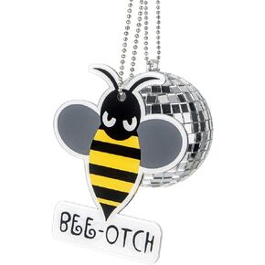 Fashion Bumblebee Car Pendant Decor,Car Swinging Ornament,Car Pendant Interior Rearview Mirrors Charms Hanging Ornament (Bumblebee+Mirror Ball), Yello, 3.4 x 3.2 x 0.15 inches