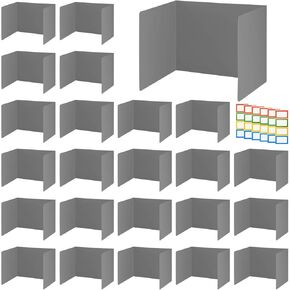 24pcs Desk Dividers for Students, Test Desk Dividers with 24 Name Labels Waterproof Classroom Desk Board Privacy Shield Folder Protable Study Carrel Dividers for Student Desk (Gray)