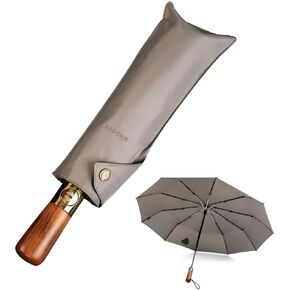 SIEPASA Large Windproof Travel Compact Umbrella-Automatic Superior Umbrellas for Rain-Compact Folding Umbrella, Travel Umbrella Compact, Large Portable Windproof Umbrellas with Real Wooden Handle.