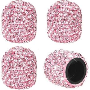 Car Tire Valve Stem Caps Pink Sparkling Crystal Tire Caps 4Pcs-Universal Car Tire Valve Caps Dustproof Bling for Car SUV Motorcycle Bicycle Truck