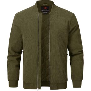 TBMPOY Men's Corduroy Bomber Jacket Quilted Lined Fleece Trucker Full Zip Winter Warm Casual Coat with 3 Zipper Pockets