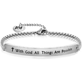 MYOSPARK Religious Jewelry Matthew 19:26 "With God All Things Are Possible Cuff Bracelet