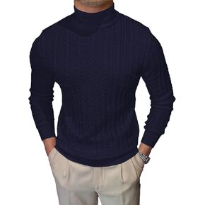 Men's Mockneck Sweaters Long Sleeve Slim Fit Casual Pullover Cable Knit Turtleneck Jumpers Sweaters
