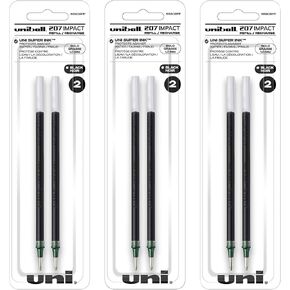 Uniball 207 Impact Pen Refills, 1.0mm Bold Point, Black Ink, 6 Refills
