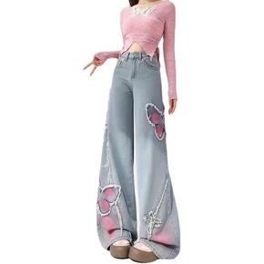 Unisex Vintage Baggy Embroidery Wide Jeans 90s High Waist Y2k Hiphop Grunge Jeans Casual Loose Goth Denim Harajuku