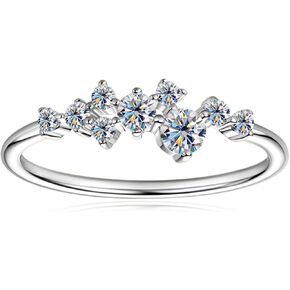 D VVS1 Moissanite Rings for Women, Stackable Dainty Ring, Solid 925 Sterling Silver Plated 18k White Gold Wedding Ring