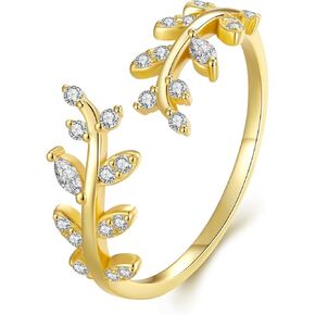 MUNDELL 925 Sterling Silver Simple Multi-layer Leaf Adjustable Ring Lucky Leaves Statement Ring for Women Promise Ring Fashion Jewelry