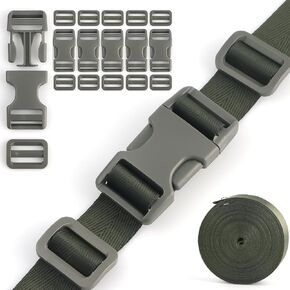 Buckles Straps Kit 1'' - 6 PCS Dual Side Release Buckles, 12 PCS Tri-Glide Sliders, 6 Yards Nylon Webbing 1 inch, Heavy Duty Dual Adjustable No Sewing