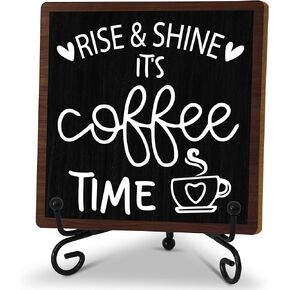 Coffee And Wine Desk Decor Sign, Rustic Wooden Sign With Stand, A Good Day Starts With Coffee And Ends With Wine Sign For Farmhouse Home Kitchen Bar Shelf Table, Gifts For Family Friend Coworker, C18