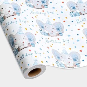 MAYPLUSS Baby Shower Wrapping Paper Roll - 17Inch x 33Feet - Cute Reversible Welcome Baby Boy Green Elephant Theme Newborn Gift Wrap Christening Paper for New Mommy Baby Shower, Birthday, Celebration
