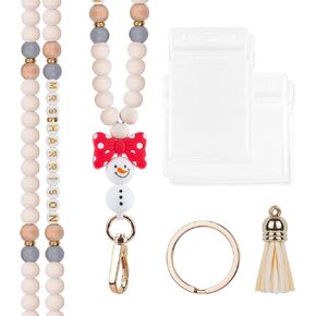 Idefair Badges Lanyard with ID Holder, Cute Wood Beaded Lanyard for Keys, Teacher Lanyard Fashion Keychain Lanyard for Women