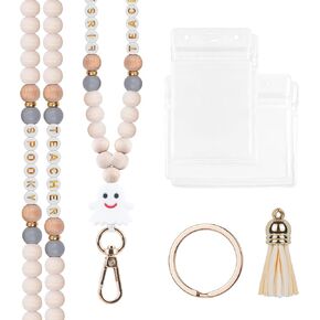 Idefair Badges Lanyard مع حامل الهوية، حبل خشبي لطيف مطرز للمفاتيح، حبل للمعلم على شكل سلسلة مفاتيح أنيقة للنساء