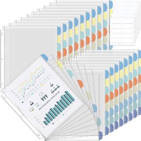 ReliThick 4 Set of 32 Pack Clear Binder Sheet Protectors with Tabs for 3 Ring Binder 8 Tab Binder Dividers with Pockets and Tabs Plastic Page Protector Insertable Index Divider, 8.5 x 11 Inch