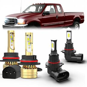 Compatible for Ford F250 F350 1999-2004 LED Light Bulb Combo,9007 High/Low Beam 9145 Fog Lights, 500% Brightness, 6000K White 9007 9145 Bulbs Combo, Plug and Play, Pack of 4