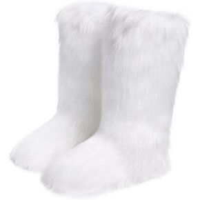 Women's Waterproof Furry Fluffy Knee High Snow Boots for Winter Outdoor Comfort