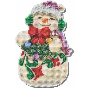 Mill Hill Snowman with Earmuffs Counted Cross Stitch Ornament Kit 2024 Jim Shore Collection JS202412, 3 x 5 inches, Multi