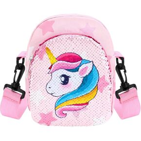 WAWSAM Toddler Purse for Girls Kids Wallet with Lanyard Sequins Crossbody Bags with Adjustable Straps
