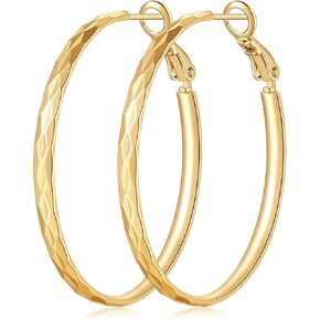 Hoop Earrings 14K Gold Earrings for Women Polished Large Gold Hoop Earrings Hoops Paddle Back Hoops Earrings 40mm