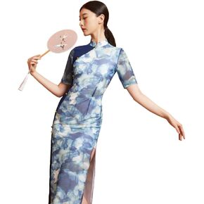 ROYAL SMEELA Chinese Qipao Dress for Women Cheongsam Dress Mandarin Collar Chinese Dresses Slit Chinese Traditional Clothes