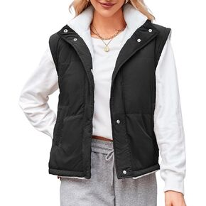 ZAFUL Womens 2024 Fall Cropped Puffer Vest Reversible Zip Up Quilted Vest Sleeveless Winter Fleece Jacket Outerwear