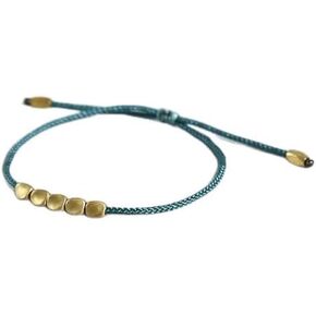 Handmade Waterproof Nautical Cord and Brass Beads Adjustable Bracelet for Men and Women Teal