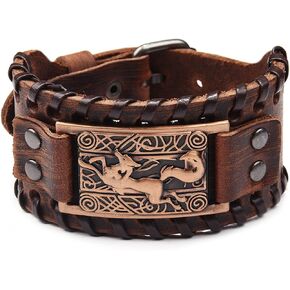 Brown Leather Bracelet Viking Fox Celtic Knot Irish Cuff Wide Leather Bracelets Punk Style Wristband Bangle Bracelets