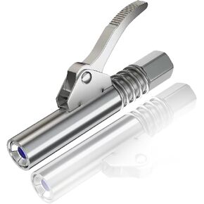 1 Pcs Silver Grease Gun Coupler,Grease Gun Tips,Stainless Steel Locking Clamp Type Single Handle Grease Nozzle,Suitable for Excavators,Trucks, Bulldozers, and Mechanical Equipment