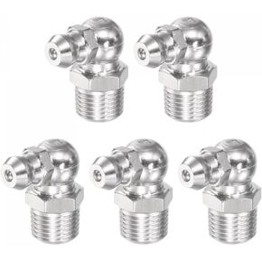 uxcell 304 Stainless Steel 90 Degree Grease Fitting 1/8-28inch Thread Hydraulic Grease Fitting Accessories, 5Pcs