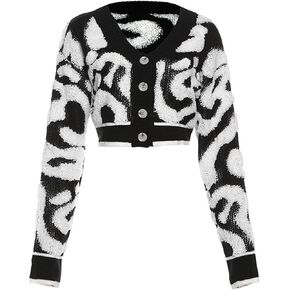 Perbai Womens V Neck Button Down Long Sleeve Colorblock Y2K Cropped Cardigan Sweater Jacket