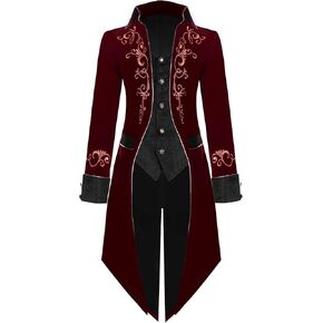 Spooktacular Creations Men Medieval Steampunk Tailcoat for Halloween Costume Men 2024, Wine Red Steampunk Costume