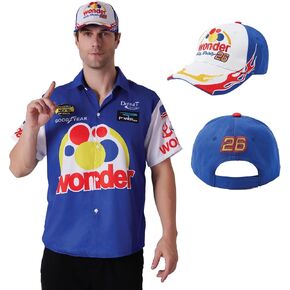 Maxim Party Supplies Ricky Bobby Costume Short Sleeve Shirt and Hat for Men - Race Car Driver Halloween Costume Outfit