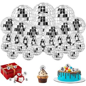 30 PCS Disco Balls Cake Decoration, 4 Sizes Disco Ball Birthday Cake Centerpiece Disco Table Decor for 1970s Music Dance Themed Party Supplies
