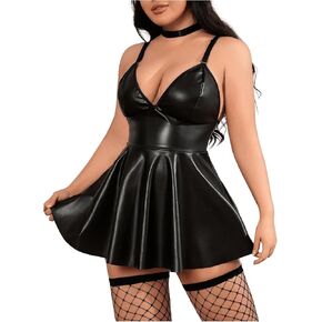 مجموعة ملابس داخلية نسائية من MakeMeChic بمقاس كبير مكونة من 3 قطع من جلد البولي يوريثان ومطويات صغيرة