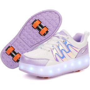 Kids Roller Shoes - Upgraded 4 Wheels 16 LED Colorful Model Rechargeable Boys Girls Sneaker Retractable Skateboarding Wheels Shoes for Beginner More Balanced Party Birthday Christmas Best Gift