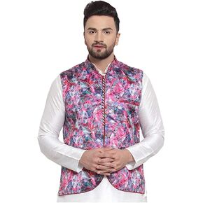 Elina fashion Men's Indian Satin Nehru Jacket || Printed Bandhgala Jodhpuri Sleeve Less ONLY Waistcoat