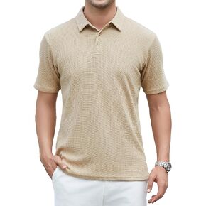 WARHORSEE Waffle Knit Polo Shirts for Men Fashion Mens Polo Shirts Short Sleeve Stretch Casual Golf Polo Shirts for Men