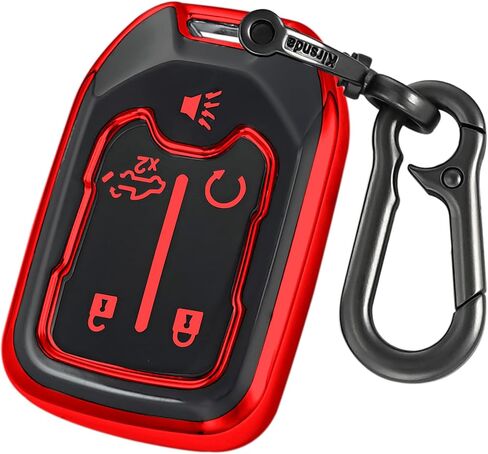 for Chevrolet Key Fob Cover with keychian,TPU Protection Key Case Compatible with GMC Silverado Suburban Tahoe Acadia Sierra Terrain Yukon (Red, 5 Button) in Saudi Arabia