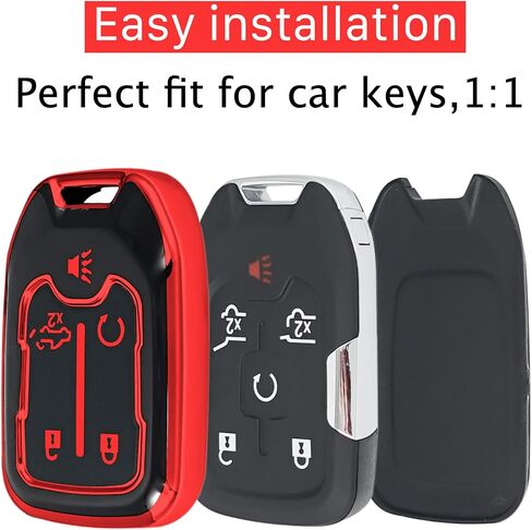 for Chevrolet Key Fob Cover with keychian,TPU Protection Key Case Compatible with GMC Silverado Suburban Tahoe Acadia Sierra Terrain Yukon (Red, 5 Button) in Saudi Arabia