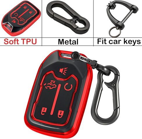 for Chevrolet Key Fob Cover with keychian,TPU Protection Key Case Compatible with GMC Silverado Suburban Tahoe Acadia Sierra Terrain Yukon (Red, 5 Button) in Saudi Arabia