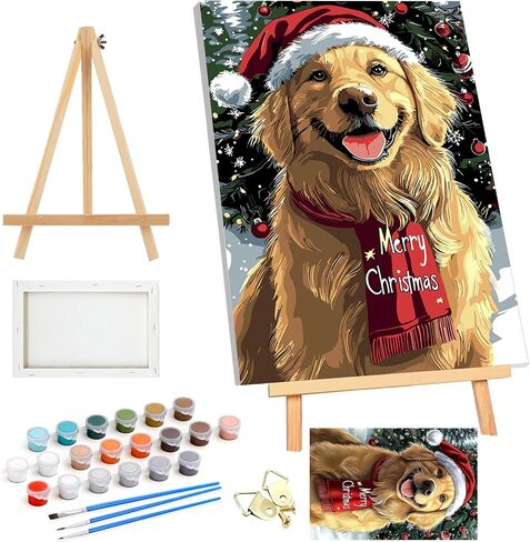 SENQAO Framed Paint by Numbers Kit for Adults Beginners with Wooden Easel, Christmas Easy Paint by Number Kit with Frame, Watercolor Adult Paint by Number Framed Canvas 7.8x11.8in in Saudi Arabia