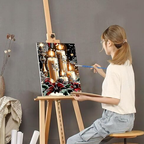 SENQAO Framed Paint by Numbers Kit for Adults Beginners with Wooden Easel, Christmas Easy Paint by Number Kit with Frame, Watercolor Adult Paint by Number Framed Canvas 7.8x11.8in in Kuwait