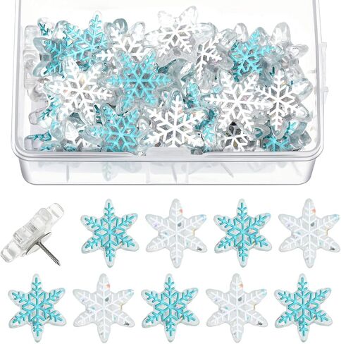 Zonon 30 Pieces Christmas Snowflake Push Pins, Decorative Cork Board Tacks, 0.9 Inch Thumb Tacks for Bulletin Board, Office Home Winter Christmas Decorations(White, Blue) in Saudi Arabia