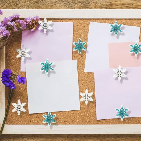 Zonon 30 Pieces Christmas Snowflake Push Pins, Decorative Cork Board Tacks, 0.9 Inch Thumb Tacks for Bulletin Board, Office Home Winter Christmas Decorations(White, Blue) in Saudi Arabia