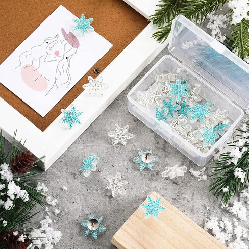 Zonon 30 Pieces Christmas Snowflake Push Pins, Decorative Cork Board Tacks, 0.9 Inch Thumb Tacks for Bulletin Board, Office Home Winter Christmas Decorations(White, Blue) in Saudi Arabia