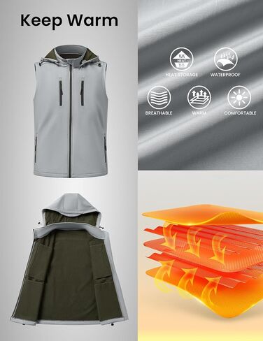 Men Vest Outerwear Windproof Vests Fleece Softshell Sleeveless Jacket with Detachable Hood for Golf Hiking in Saudi Arabia