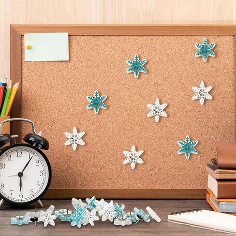 Zonon 30 Pieces Christmas Snowflake Push Pins, Decorative Cork Board Tacks, 0.9 Inch Thumb Tacks for Bulletin Board, Office Home Winter Christmas Decorations(White, Blue) in Saudi Arabia