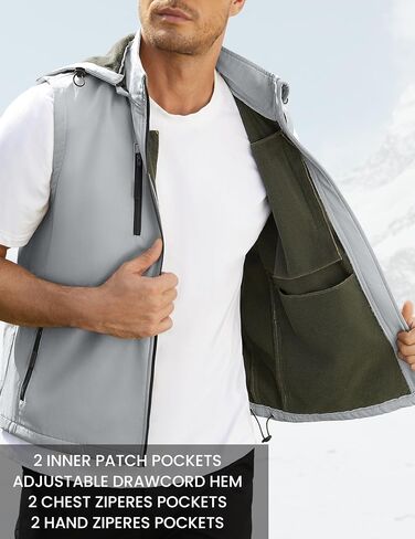 Men Vest Outerwear Windproof Vests Fleece Softshell Sleeveless Jacket with Detachable Hood for Golf Hiking in Saudi Arabia