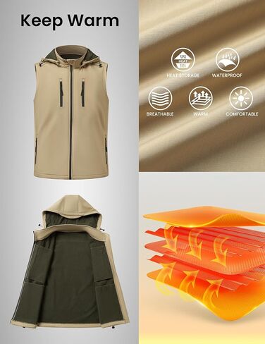 Men Vest Outerwear Windproof Vests Fleece Softshell Sleeveless Jacket with Detachable Hood for Golf Hiking in Saudi Arabia